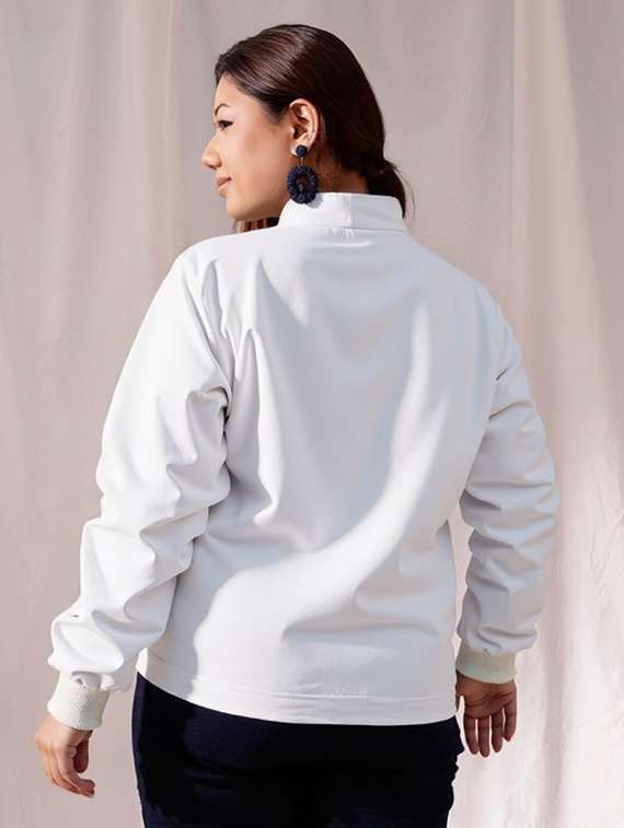 women solid stand collar long sleeve jacket - 22143744 - Standard Image - 2