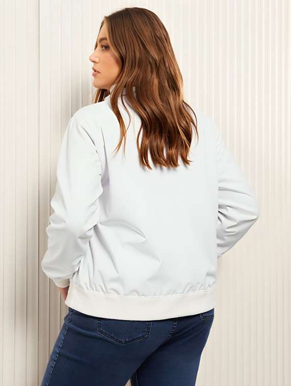 women solid stand collar long sleeve jacket - 22143745 - Standard Image - 2