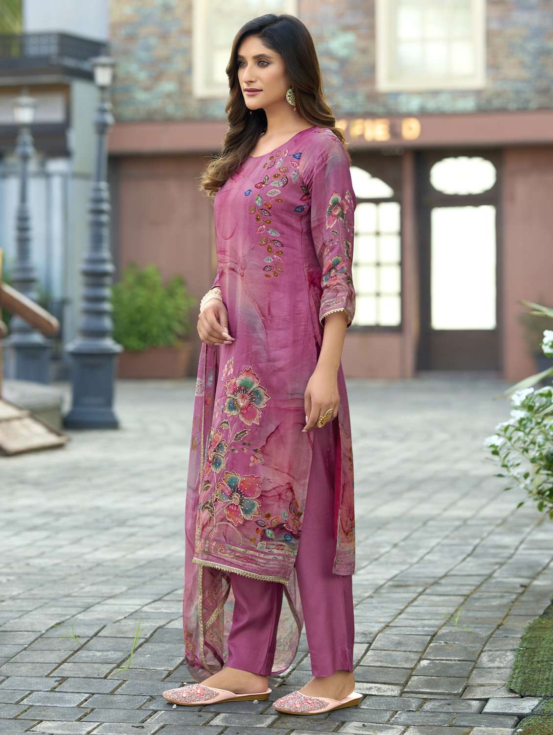 women floral printed three quarter sleeve kurta pant with dupatta set - 22143788 -  Standard Image - 2