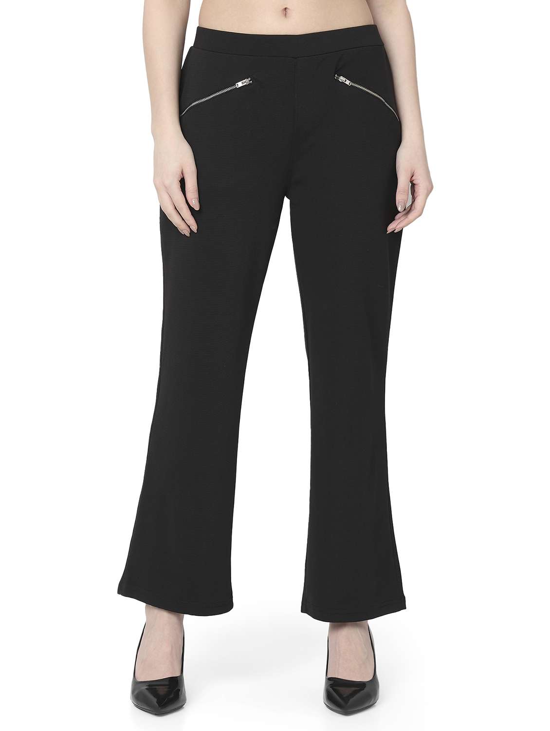 women solid mid rise bootcut trouser