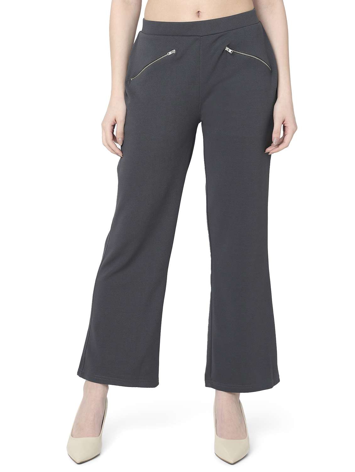 women solid mid rise bootcut trouser