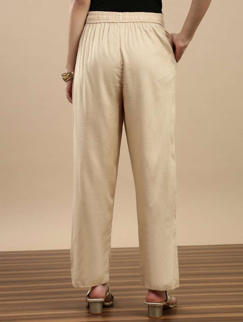 women solid mid rise straight trouser - 22143814 -  Standard Image - 2