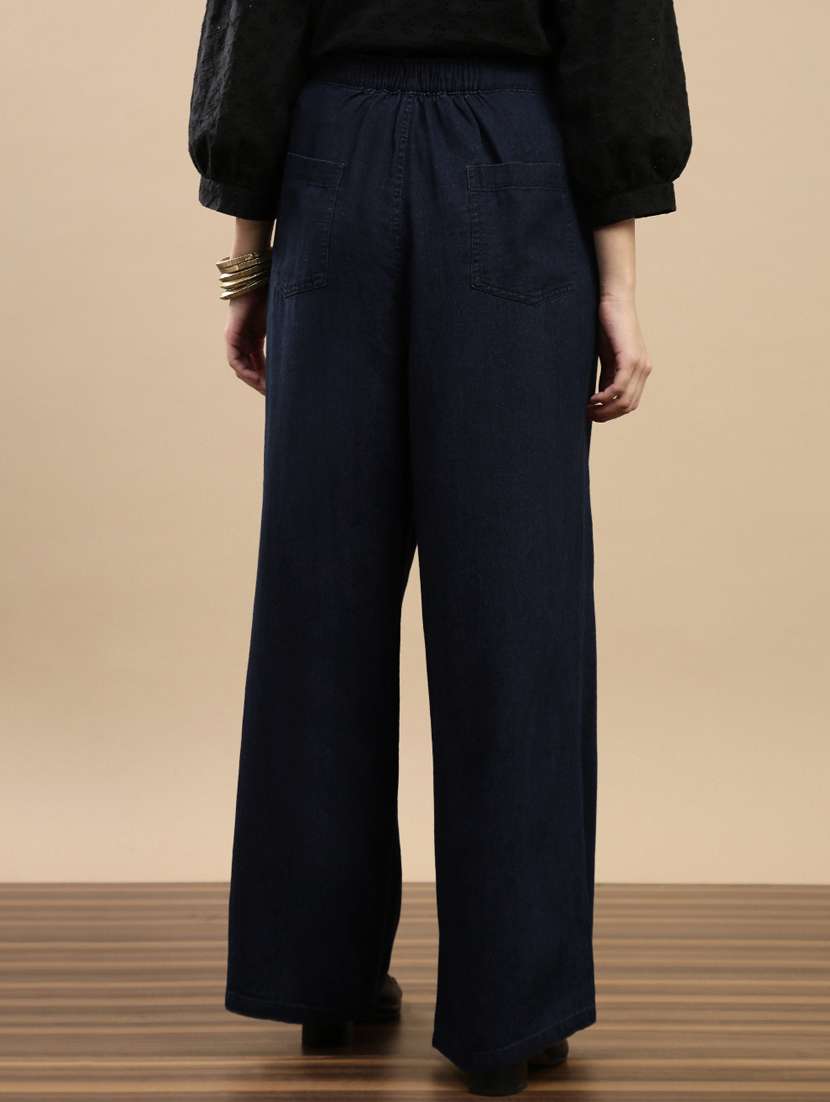 women solid mid rise wide leg trouser - 22143819 -  Standard Image - 2