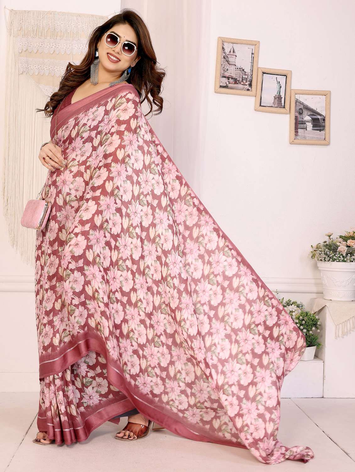 women floral printed saree with blouse - 22143847 -  Standard Image - 2