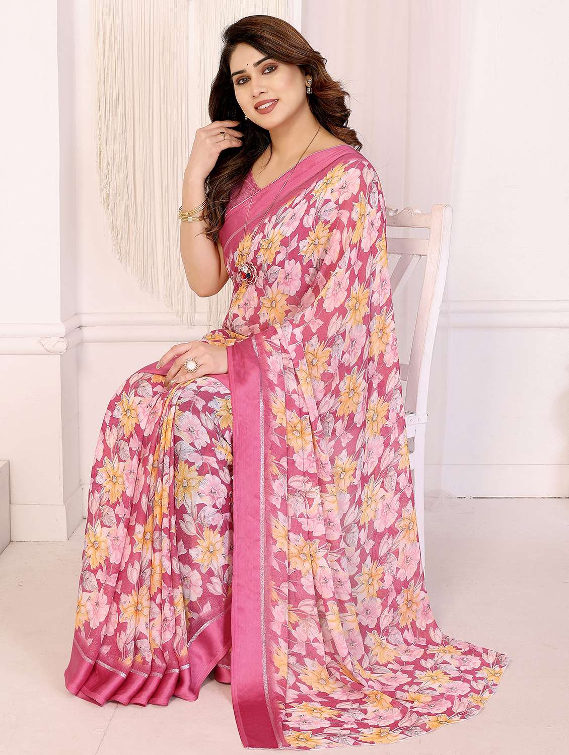 women floral printed saree with blouse - 22143848 -  Standard Image - 2