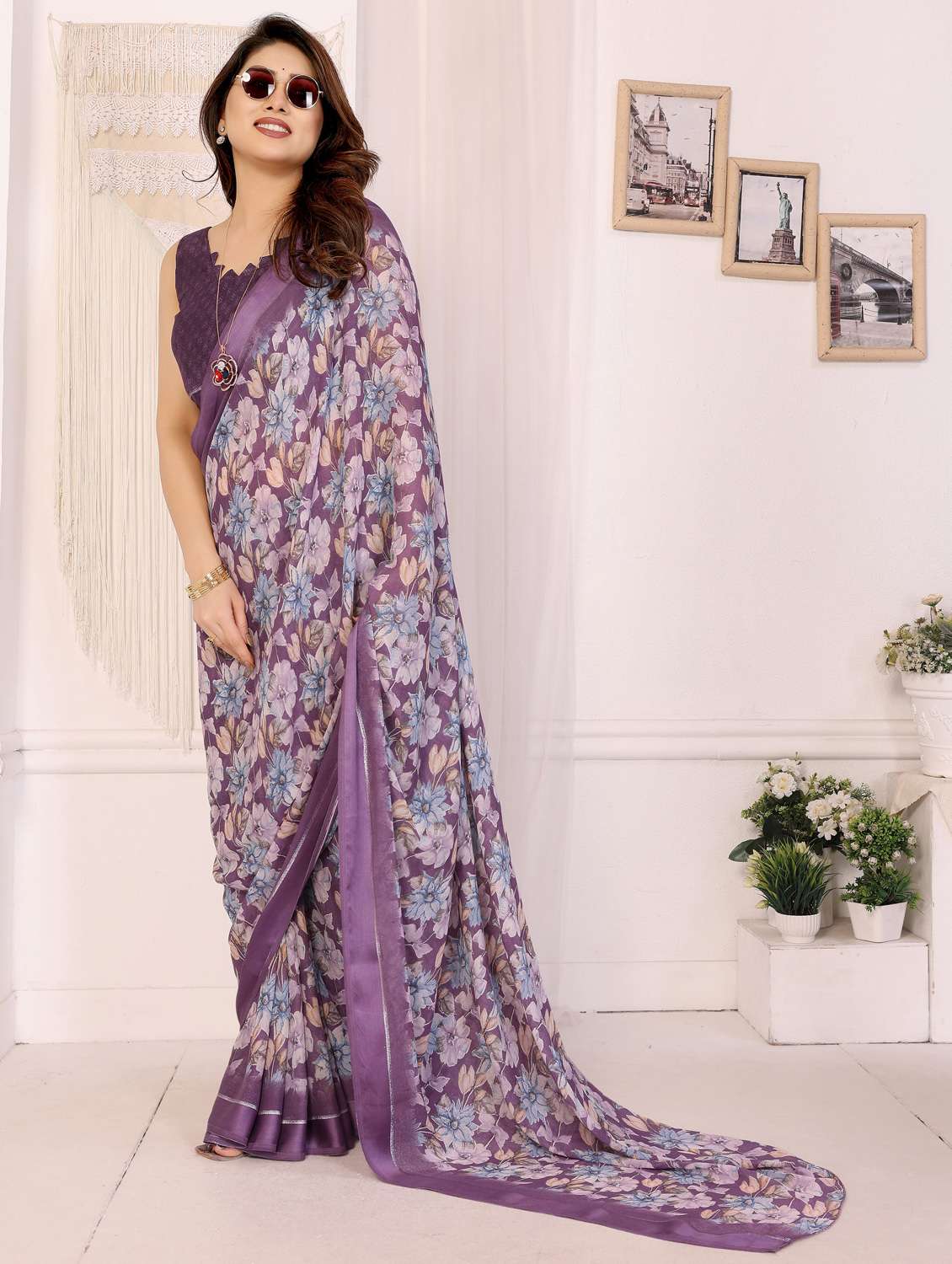 women floral printed saree with blouse - 22143849 -  Standard Image - 2