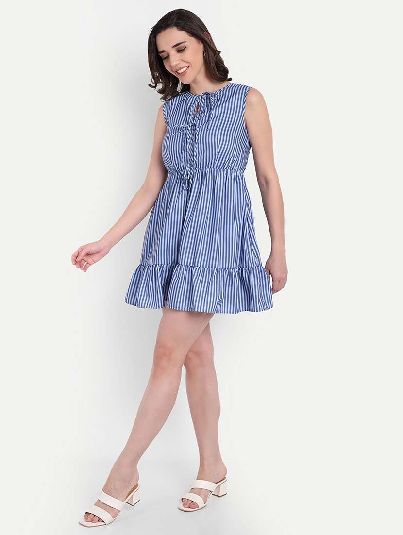 women striped sleeveless tiered dress