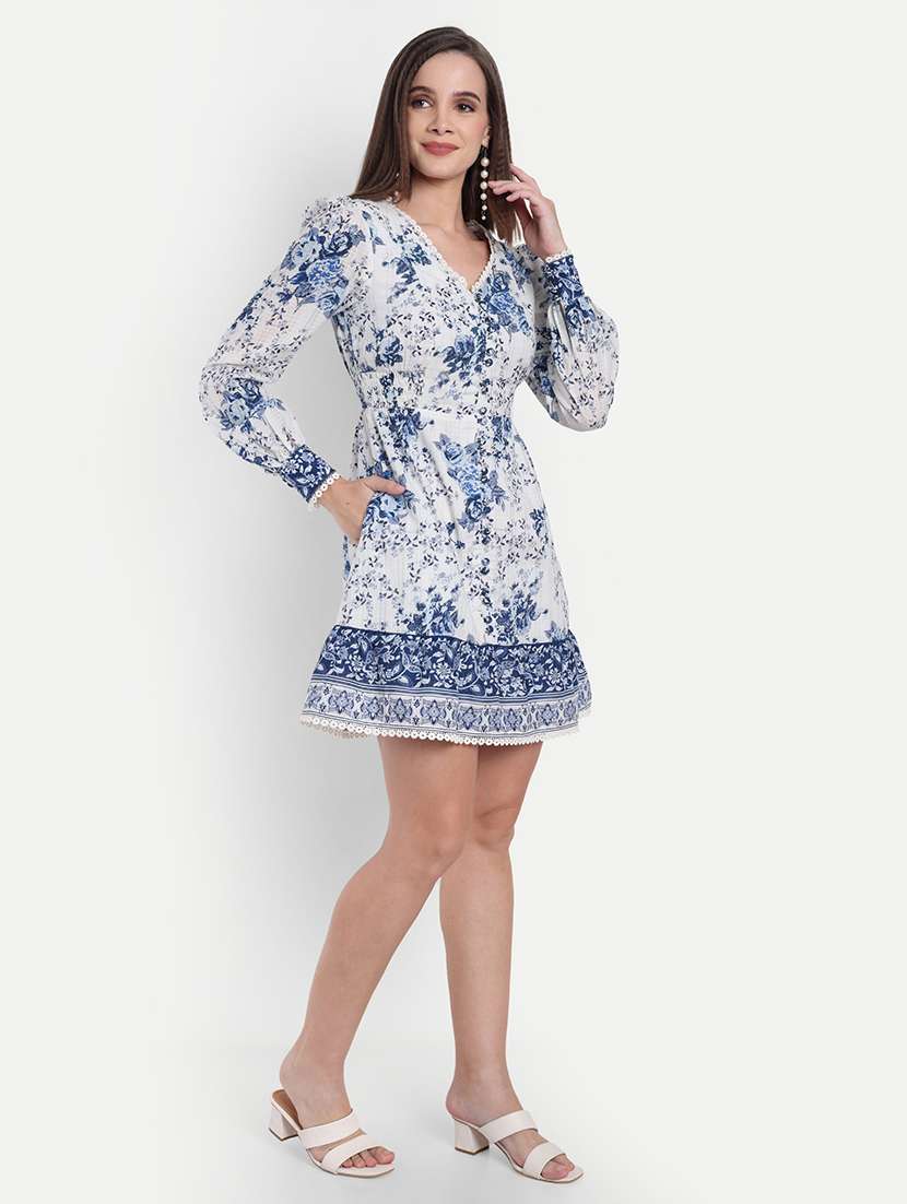 women floral print puff sleeve a-line dress