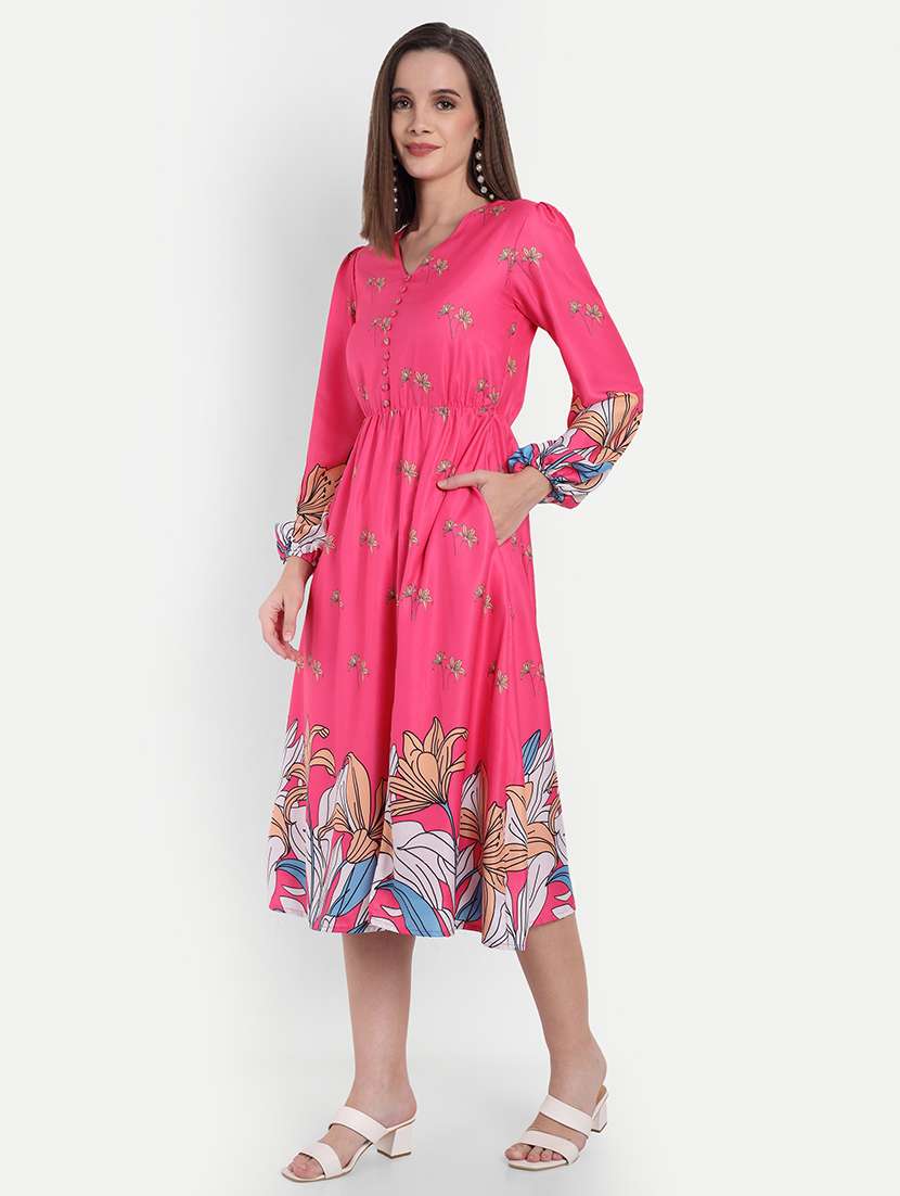 women printed puff sleeve a-line dress - 22143948 -  Standard Image - 2