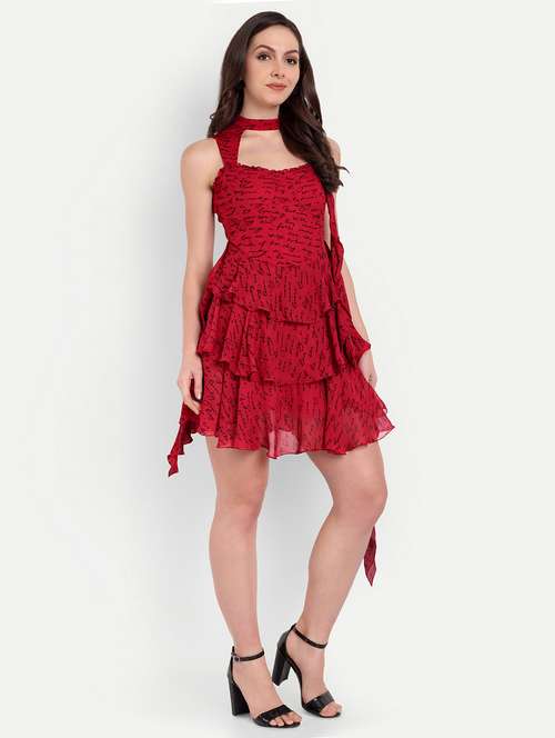women printed sleeveless layered dress - 22143952 - Standard Image - 0