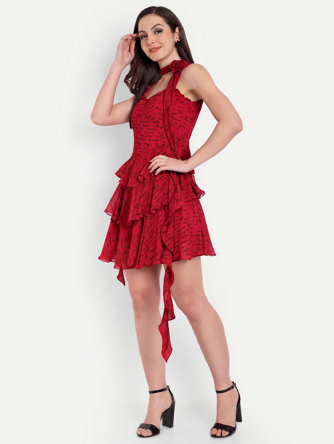 women printed sleeveless layered dress - 22143952 - Standard Image - 2