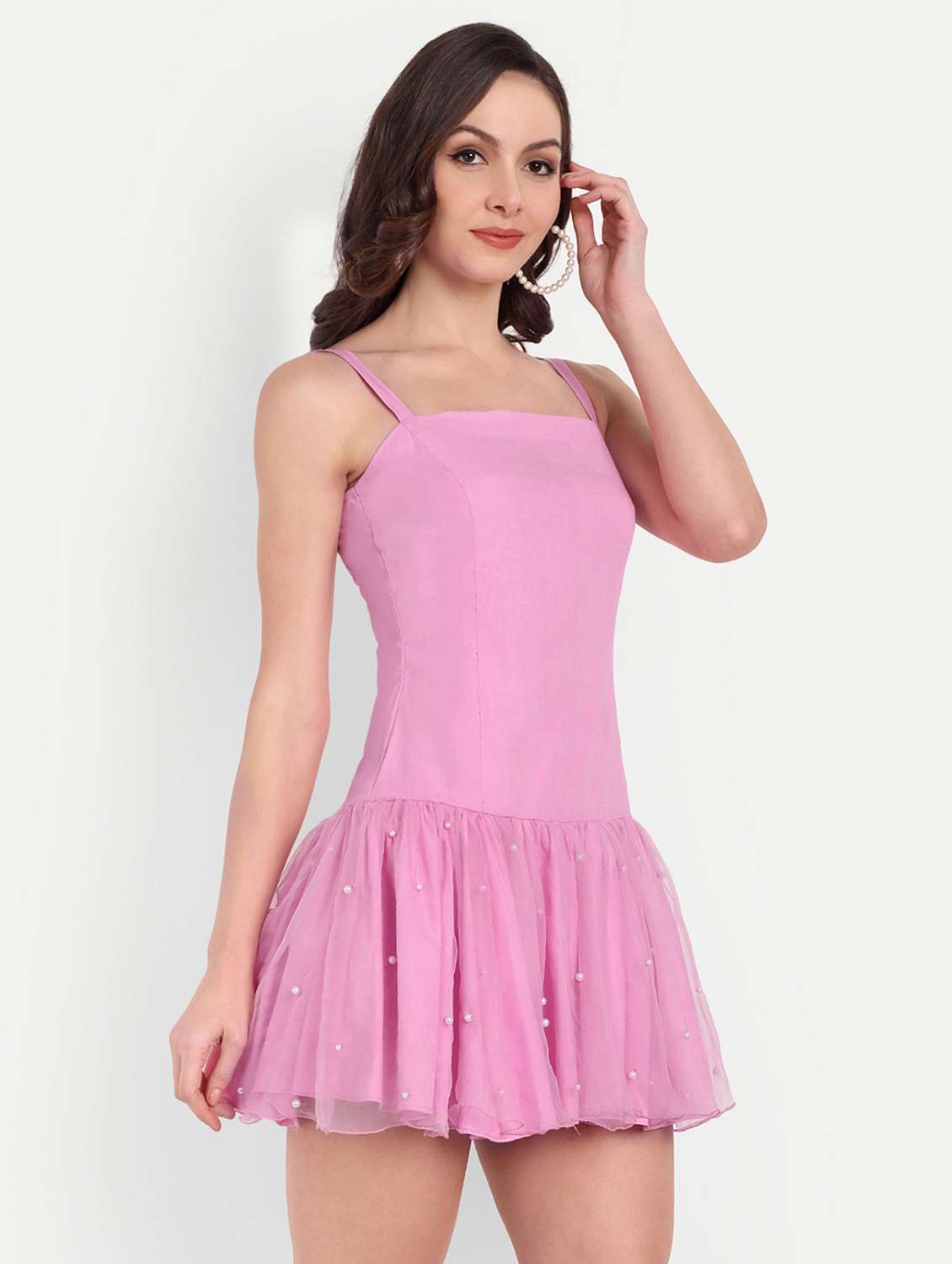 women embellished shoulder strap tiered dress