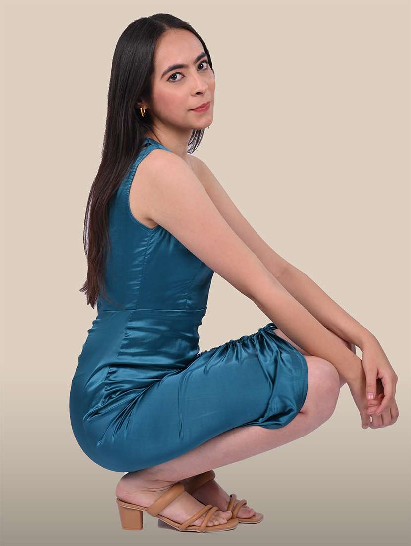 women solid single shoulder ruched bodycon dress - 22143958 -  Standard Image - 2