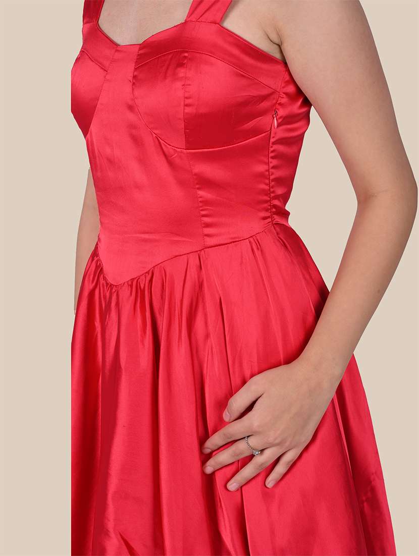 women red solid sleeveless ballon dress - 22143959 -  Standard Image - 2