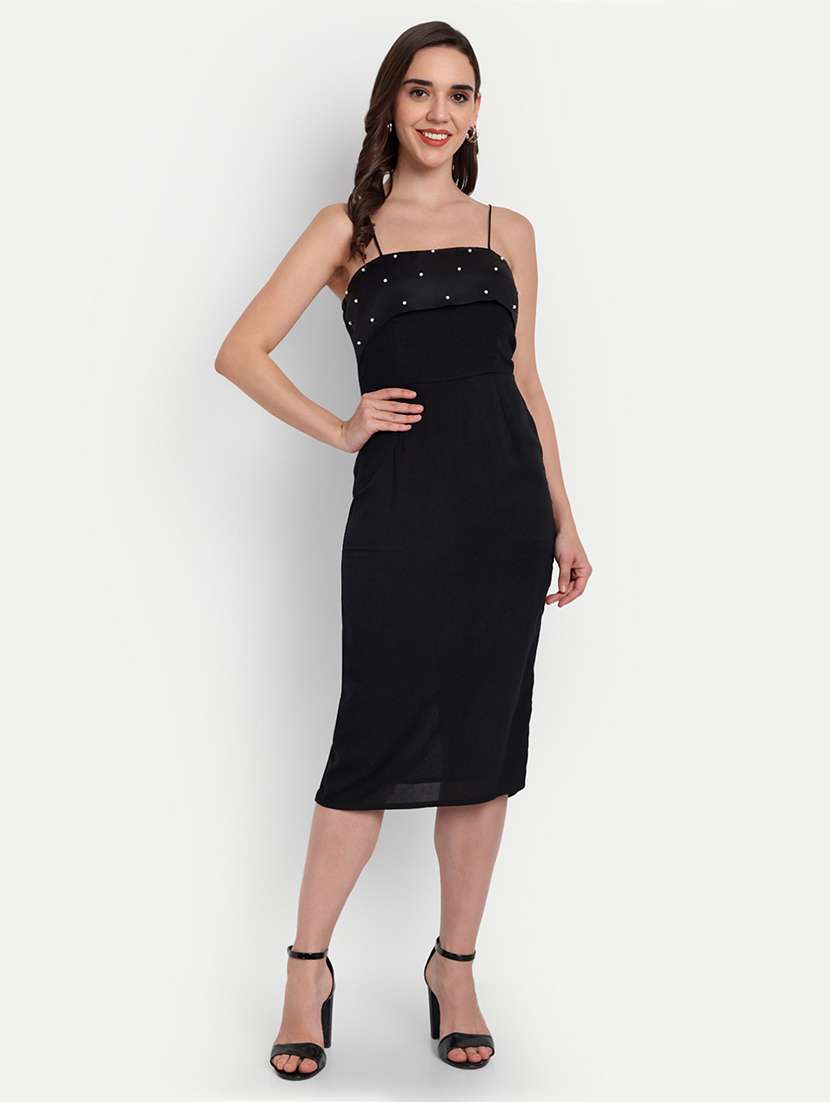 women embellished shoulder strap sheath dress