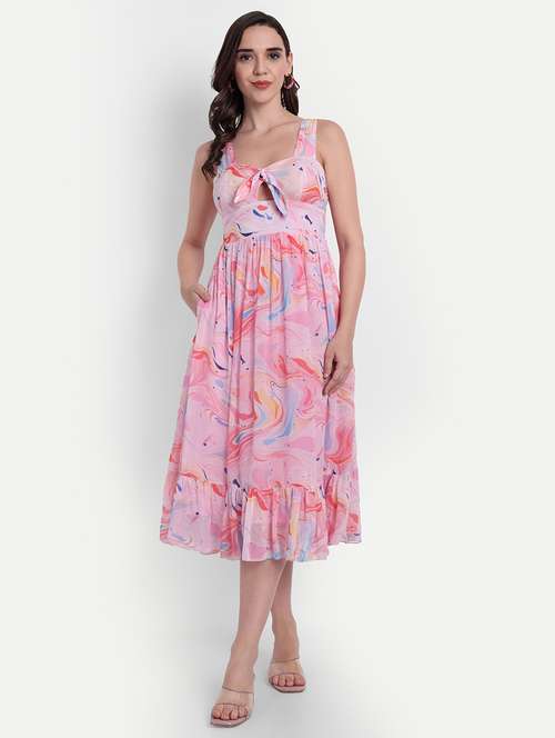 women printed sleeveless tiered dress - 22143962 -  Standard Image - 0
