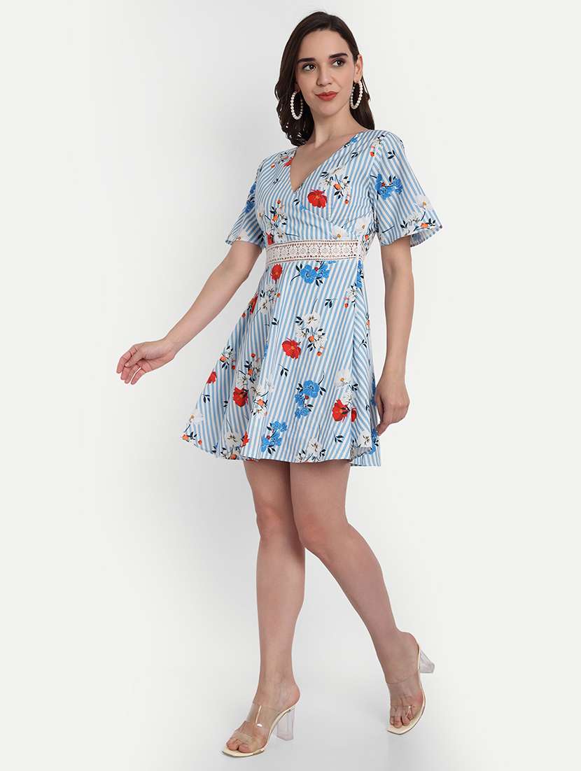women floral print puff sleeve fit & flare dress - 22143965 -  Standard Image - 2