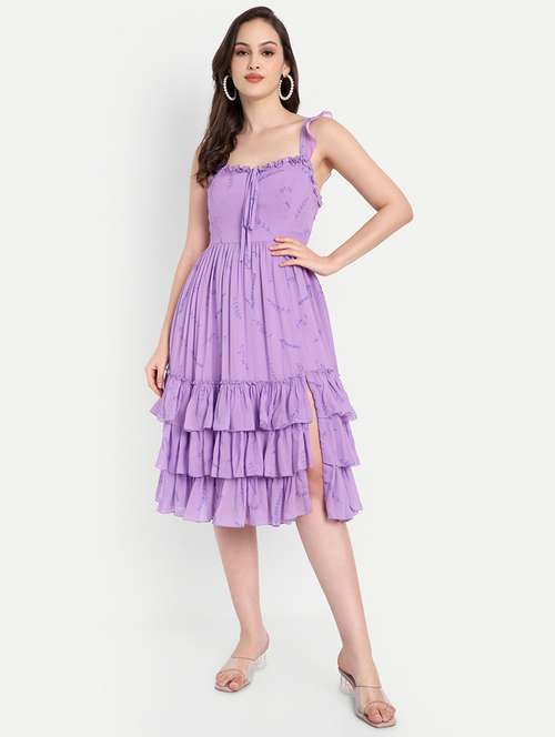 women printed sleeveless layered a-line dress - 22143970 -  Standard Image - 0