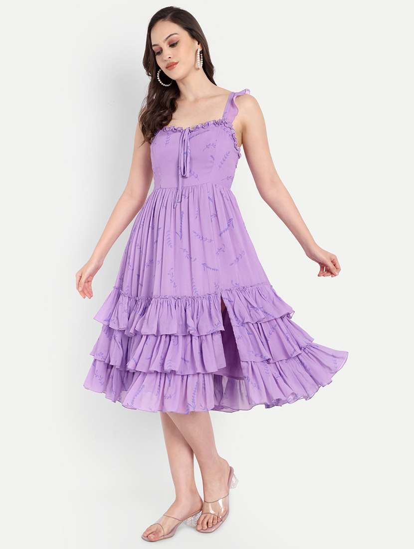 women printed sleeveless layered a-line dress - 22143970 - Standard Image - 2