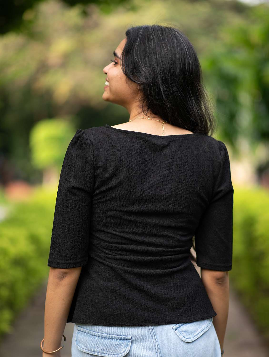 women solid puff sleeve peplum top - 22143979 - Standard Image - 2