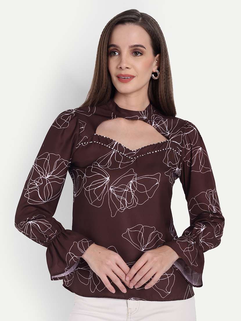 women printed bell sleeve regular top