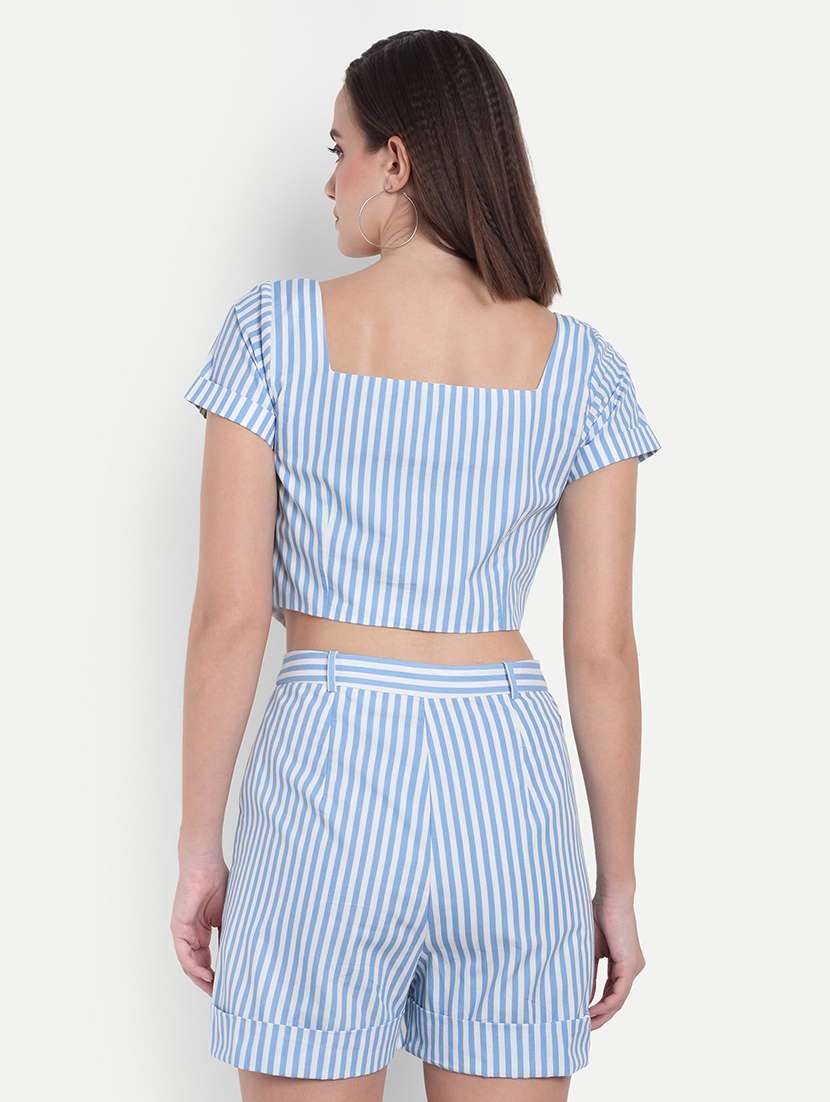 women striped puff sleeve crop top - 22143984 - Standard Image - 2