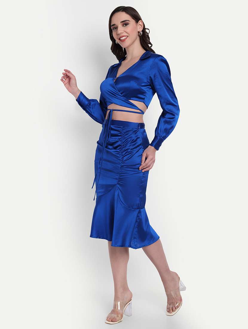 women solid puff sleeve crop wrap top - 22143985 - Standard Image - 2