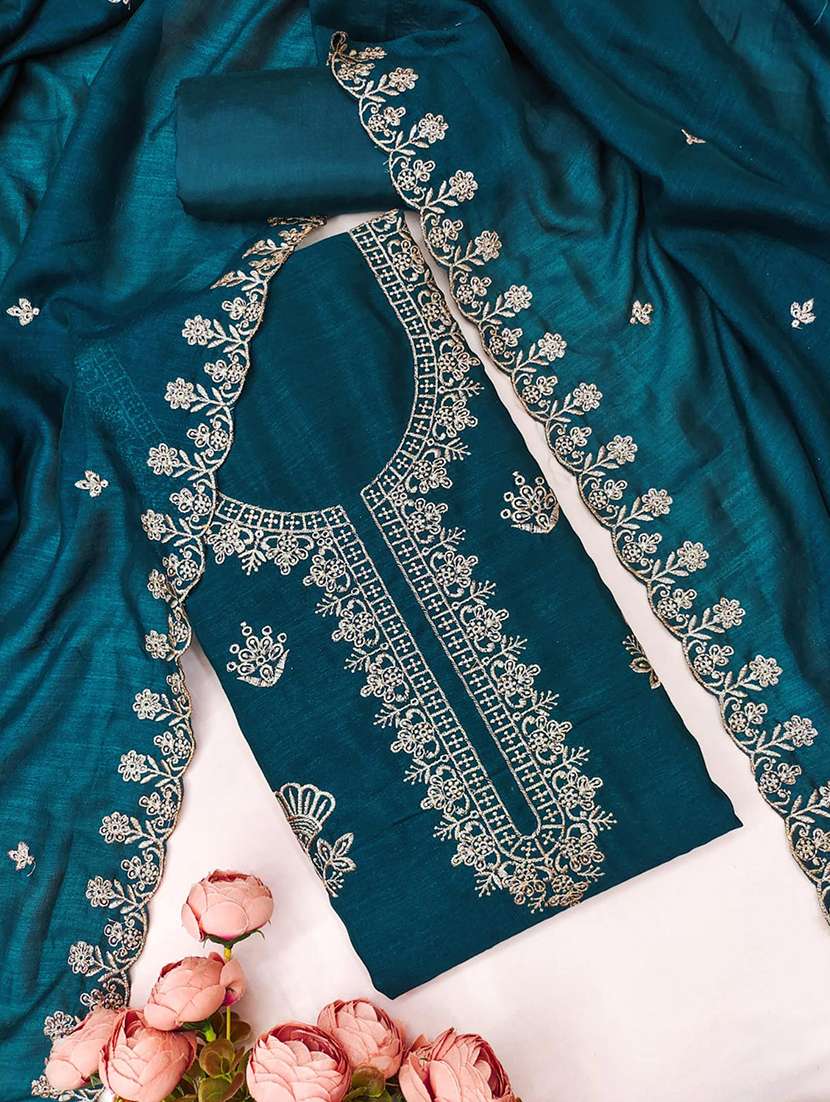 women solid with work embroidered unstitched suit set - 22143997 -  Standard Image - 2