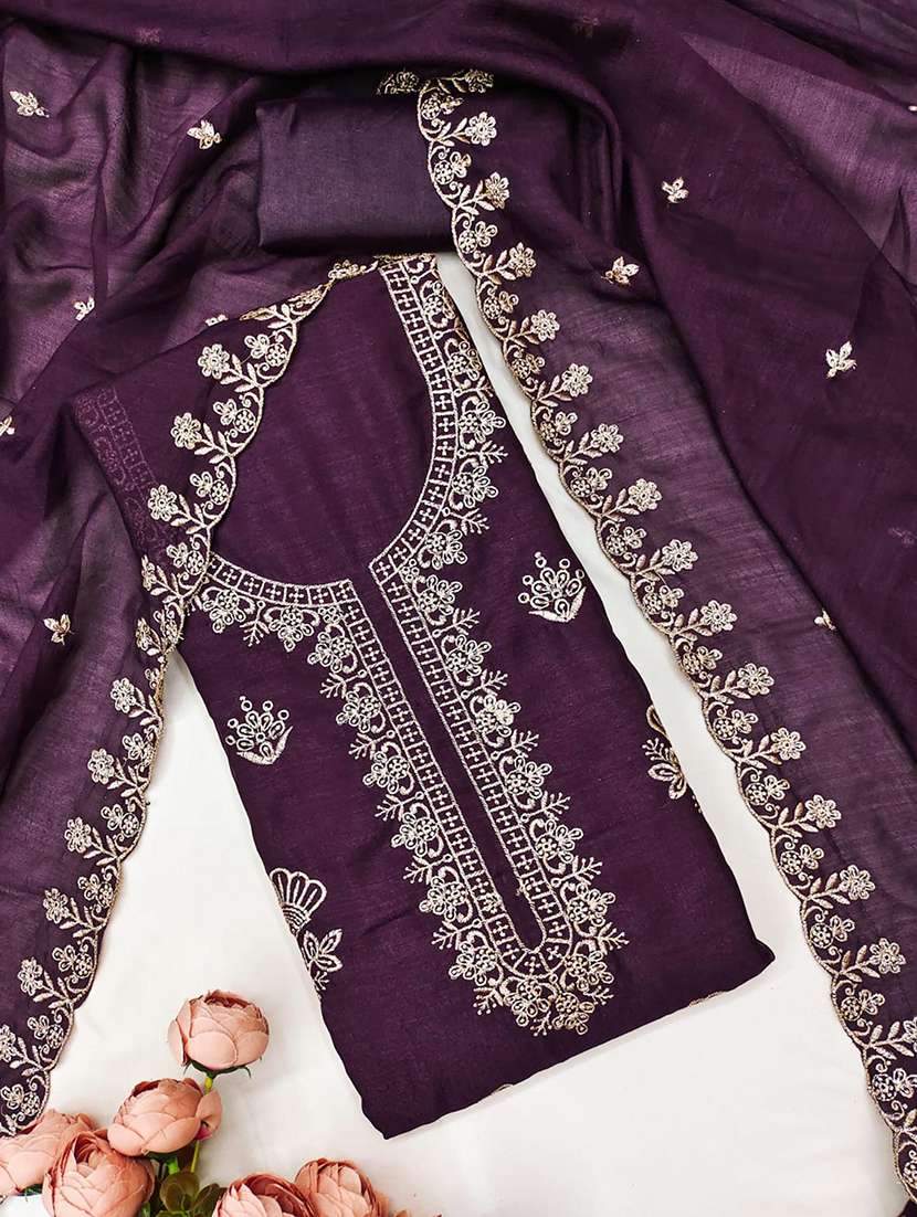 women solid with work embroidered unstitched suit set - 22143999 -  Standard Image - 2
