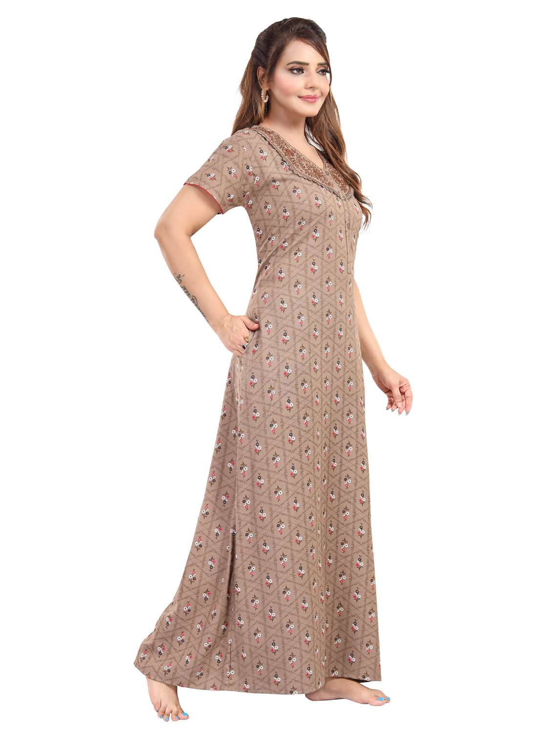 women printed short sleeve nighty - 22144612 -  Standard Image - 2