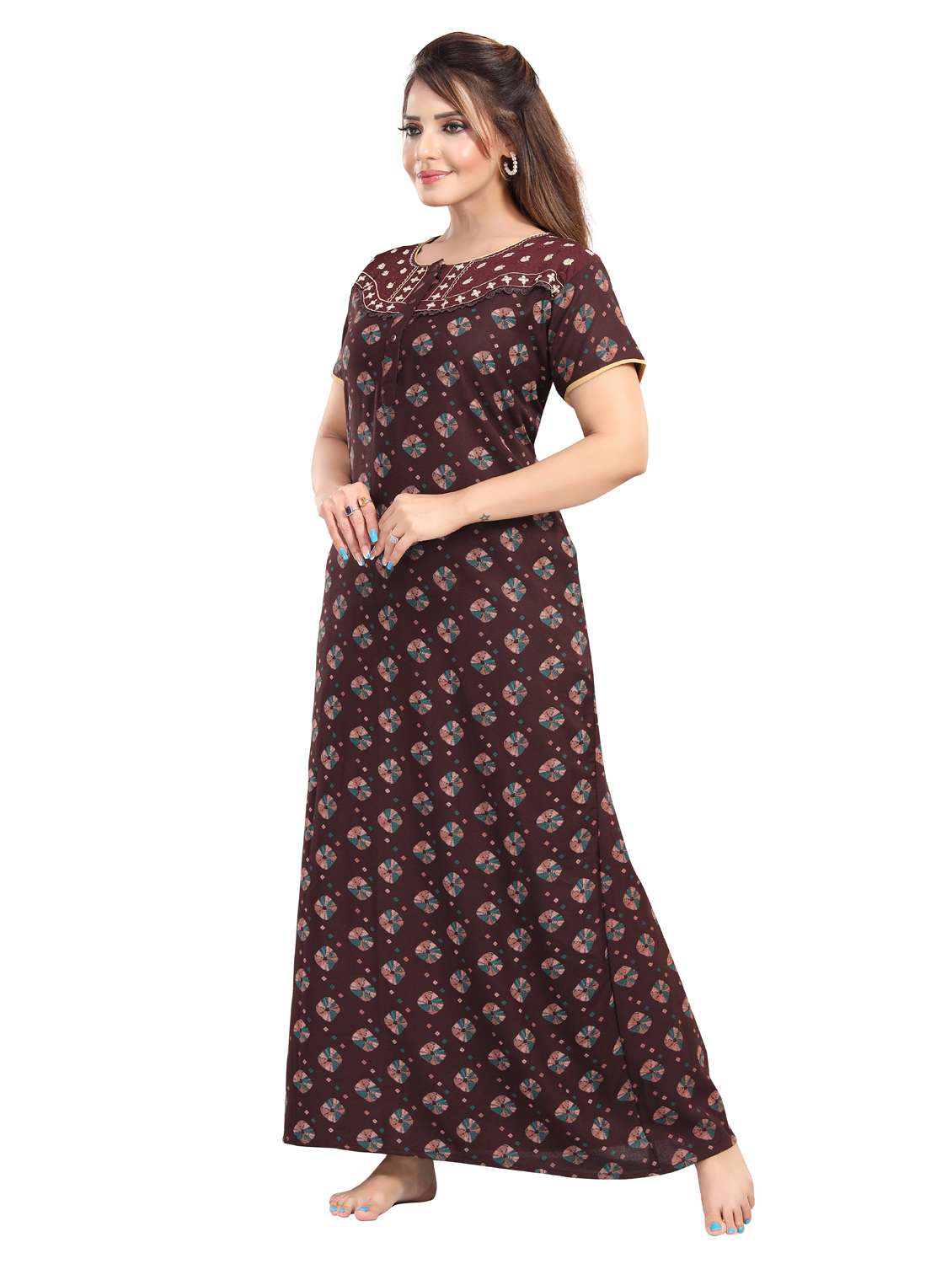 women printed short sleeve nighty - 22144615 -  Standard Image - 2