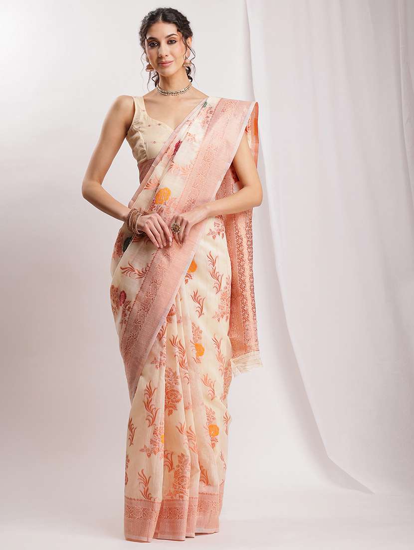 women floral bordered saree with blouse - 22144623 -  Standard Image - 2
