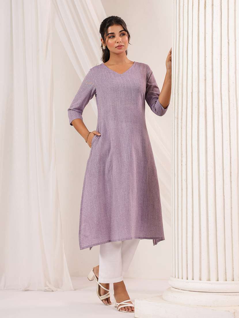 women solid three quarter sleeve a-line kurta - 22144667 -  Standard Image - 2
