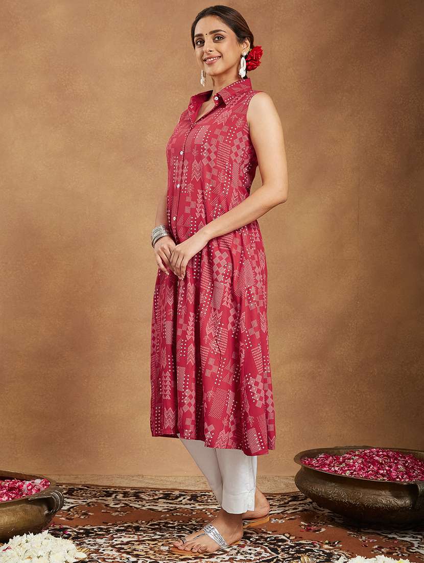 women printed sleeveless a-line kurta - 22144679 - Standard Image - 2