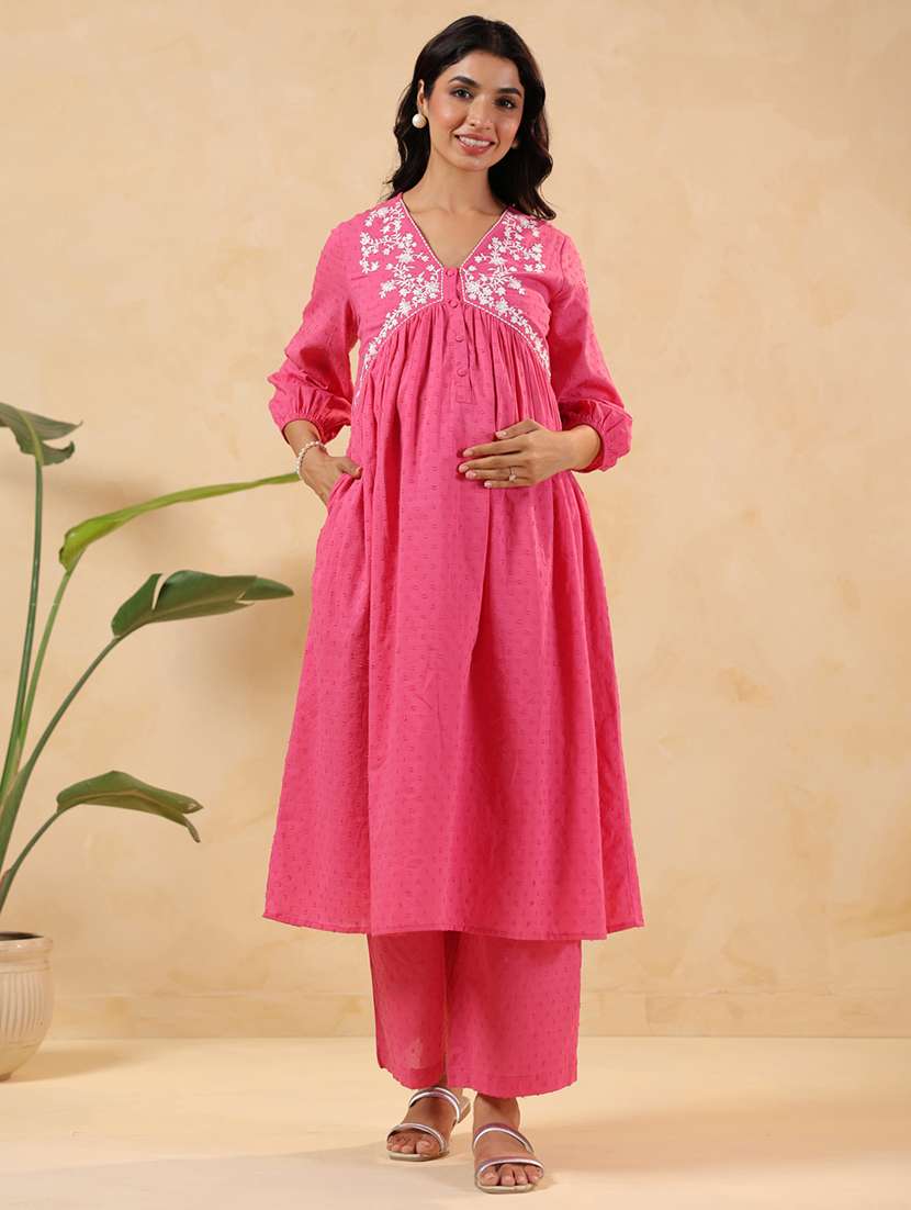 women embroidered puff sleeve kurta palazzo set - 22144881 - Standard Image - 2