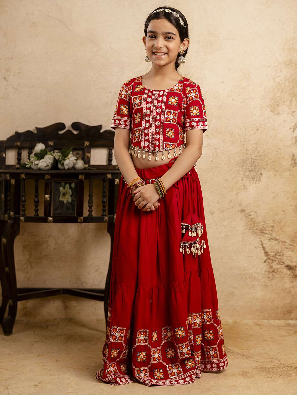 girls embroidered lehenga and choli set - 22144892 -  Standard Image - 2