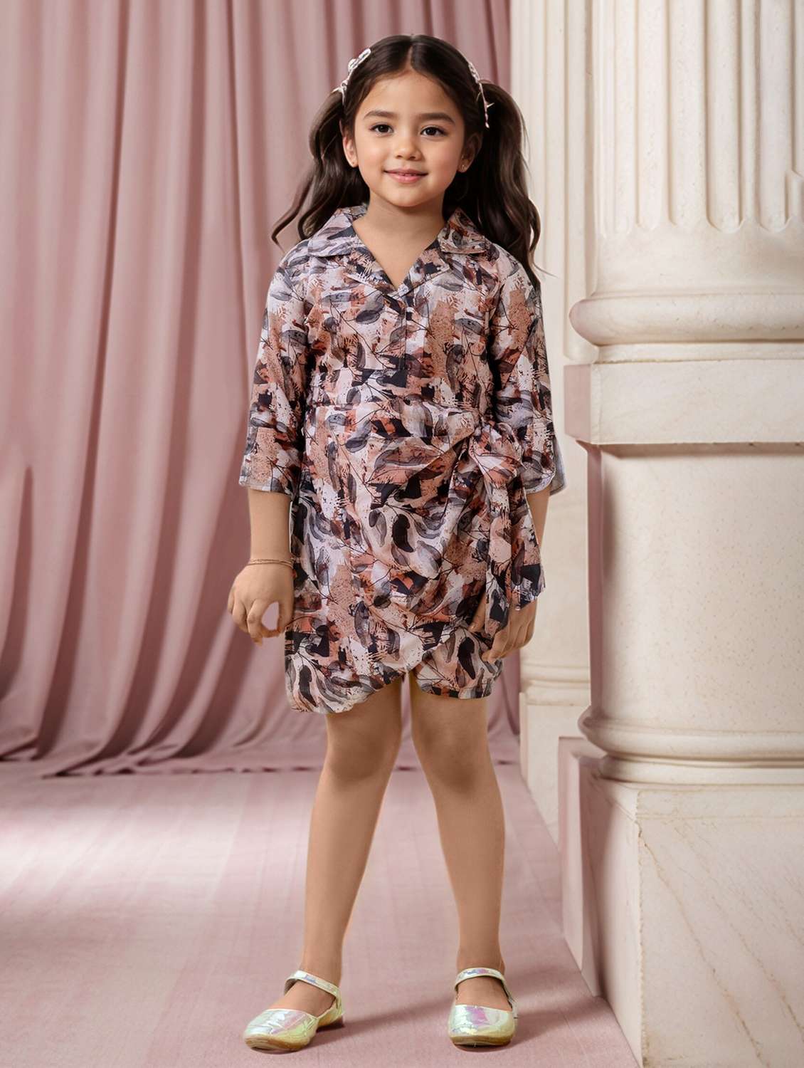 girl printed collared mock wrap dress - 22144918 -  Standard Image - 2