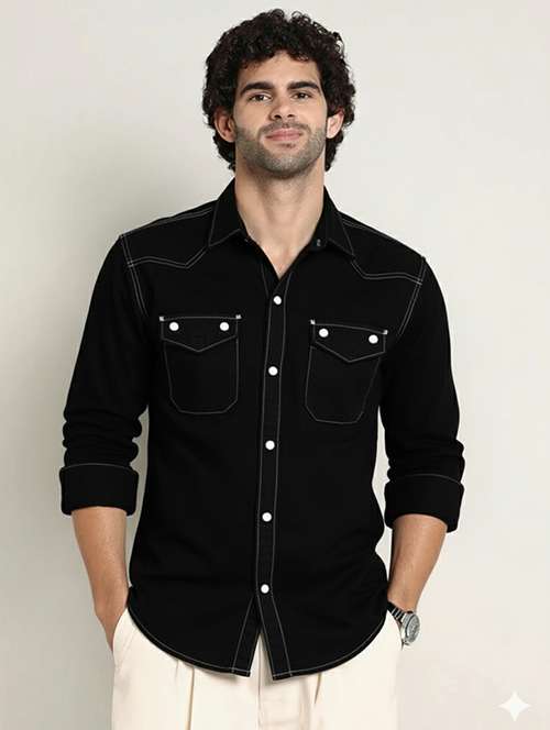 men solid long sleeve regualr fit casual shirt - 22145005 -  Standard Image - 0