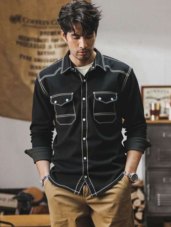 men solid long sleeve regualr fit casual shirt - 22145014 - Standard Image - 2