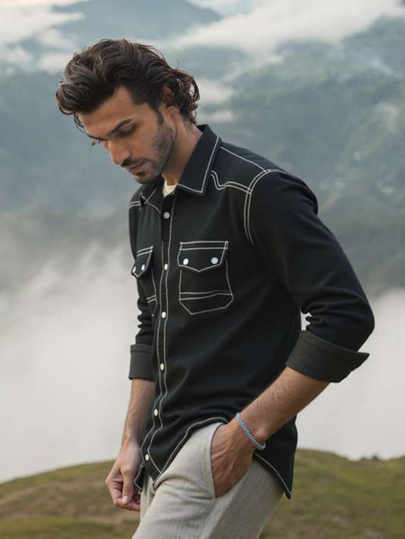 men solid long sleeve regualr fit casual shirt - 22145015 - Standard Image - 2