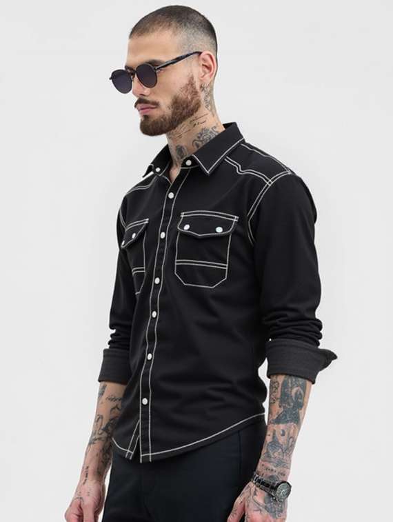 men solid long sleeve regualr fit casual shirt - 22145020 -  Standard Image - 2