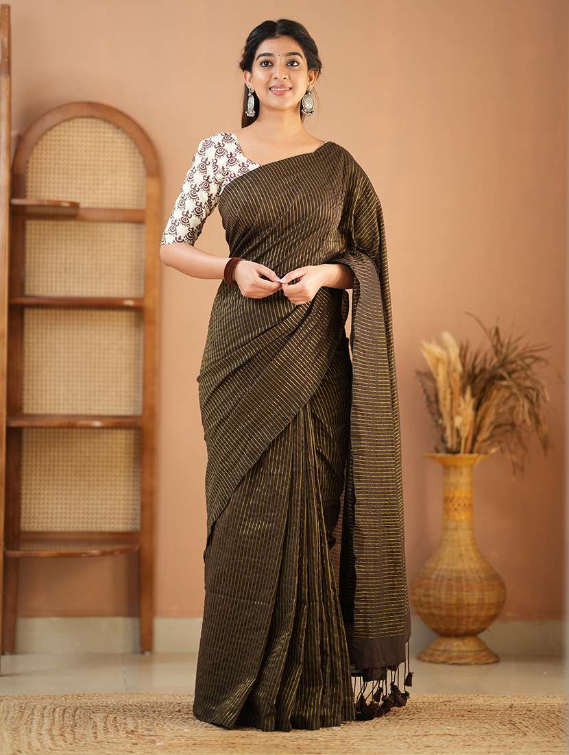 women striped handloom saree with blouse - 22145064 -  Standard Image - 2