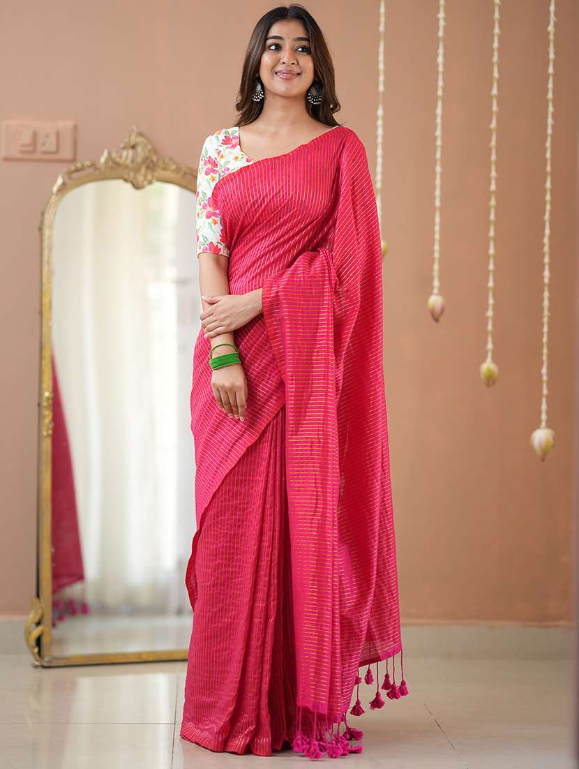 women striped handloom saree with blouse - 22145065 -  Standard Image - 2
