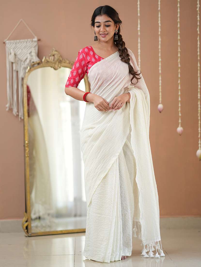 women striped handloom saree with blouse - 22145067 -  Standard Image - 2