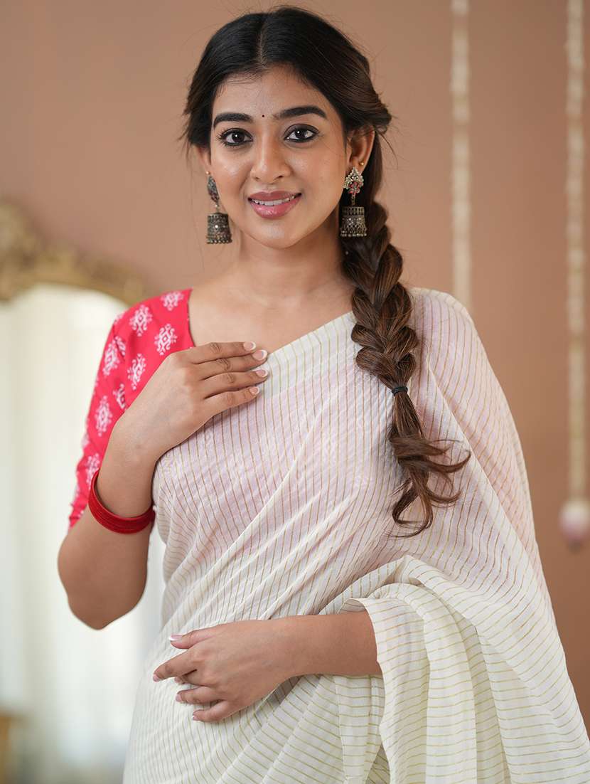 women striped handloom saree with blouse - 22145067 -  Standard Image - 7