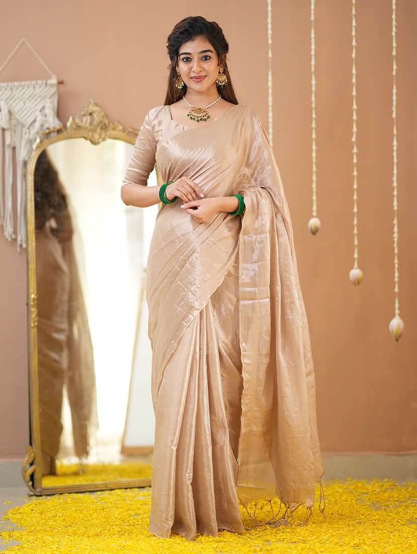 women solid handloom saree with blouse - 22145068 - Standard Image - 2