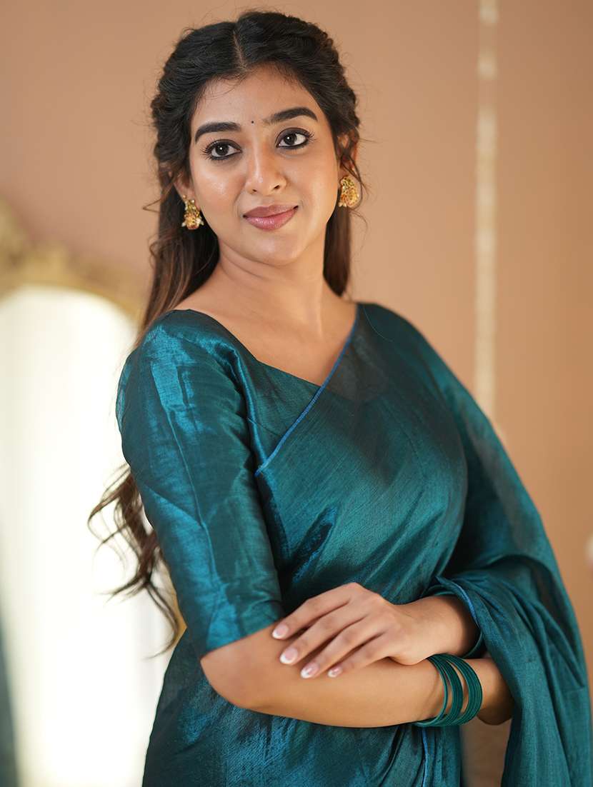 women solid handloom saree with blouse - 22145072 -  Standard Image - 7