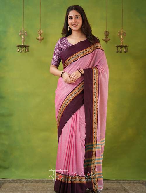 women solid with bordered narayanpet saree with blouse - 22145122 - Standard Image - 0