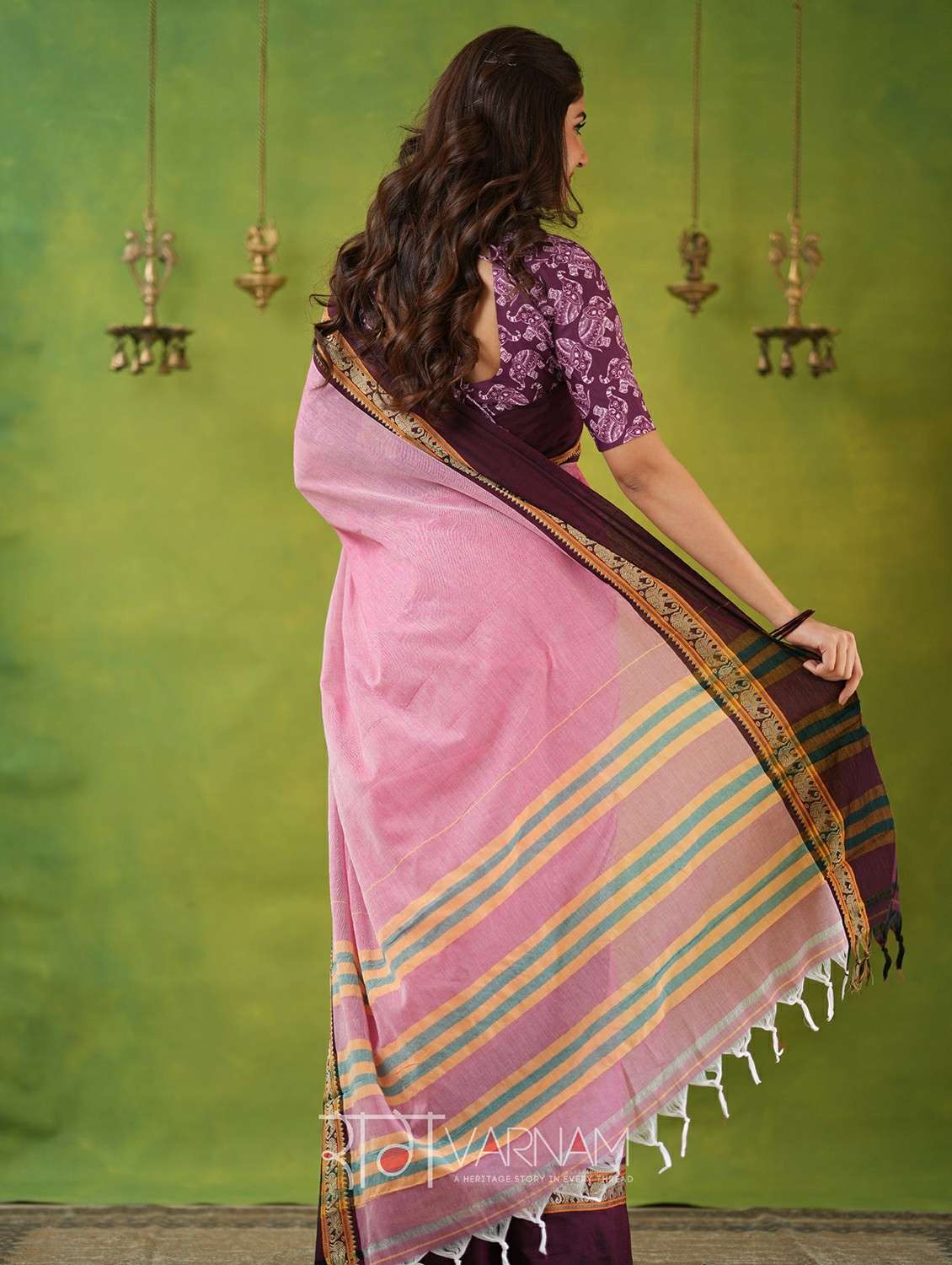 women solid with bordered narayanpet saree with blouse - 22145122 - Standard Image - 2