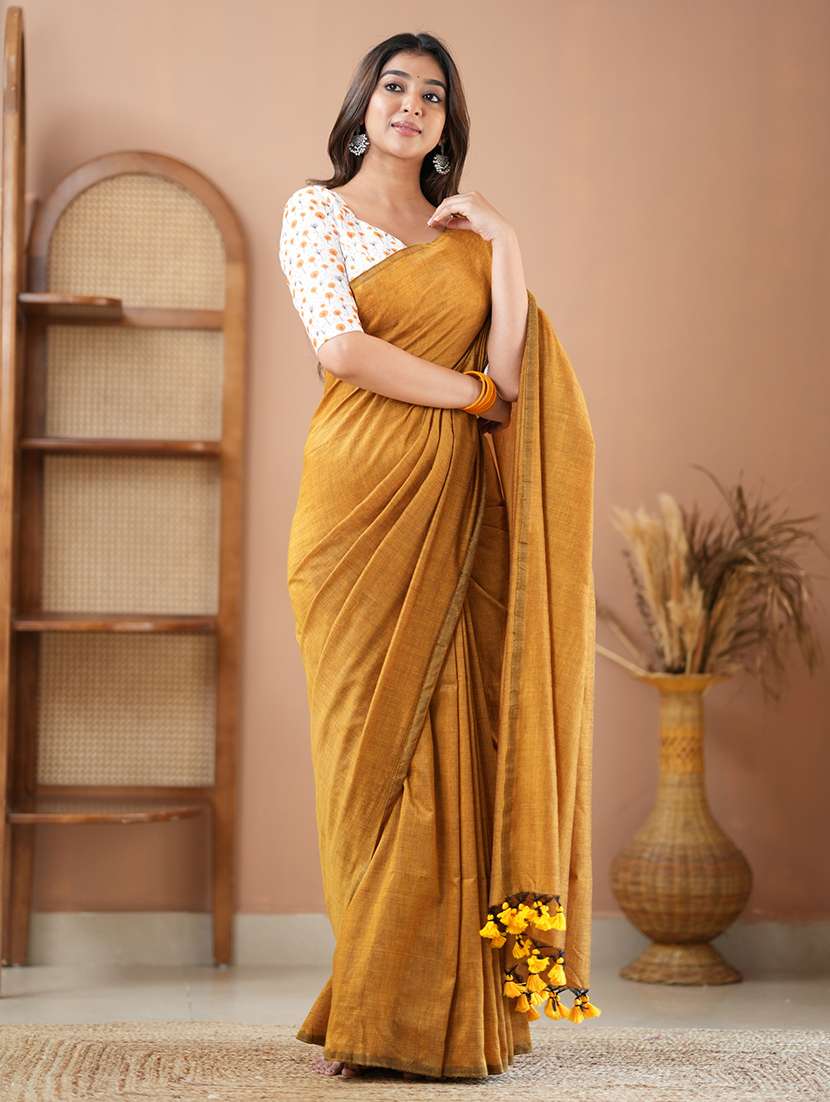women solid handloom saree with blouse - 22145137 - Standard Image - 2
